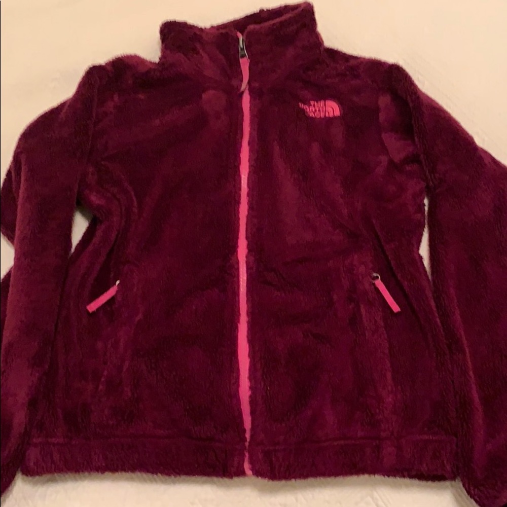 Girls fuzzy north face fleece coat